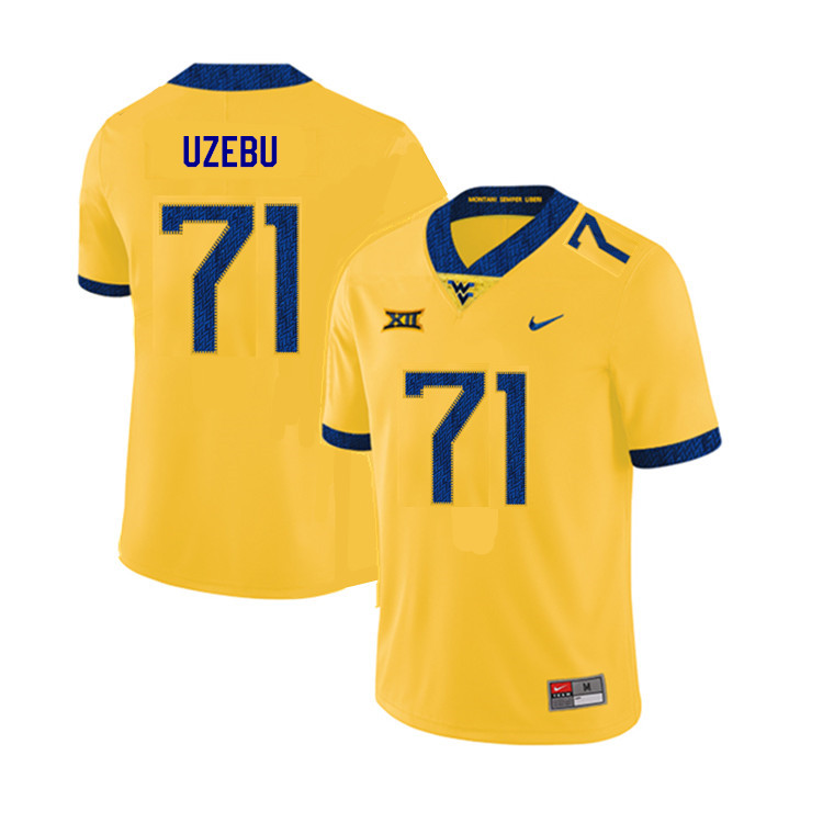 2019 Men #71 Junior Uzebu West Virginia Mountaineers College Football Jerseys Sale-Yellow - Click Image to Close